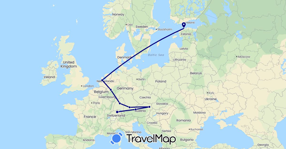 TravelMap itinerary: driving in Austria, Switzerland, Germany, Estonia, Netherlands (Europe)